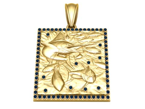 Luxury Gold Marlin Fish Sapphire Pendant 3D Модель