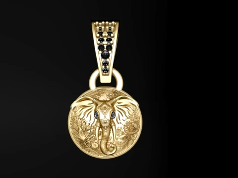 Luxury Gold Elephant Head Diamond Pendant 3D Model