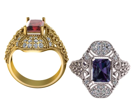 Luxury Royal Gemstone Diamond Statement Rings 3D Model