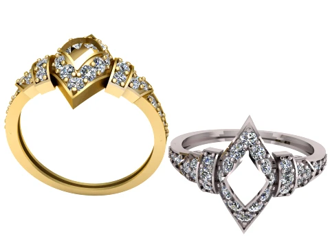 Elegant Gold and Silver Diamond Crown Rings 3D Modell