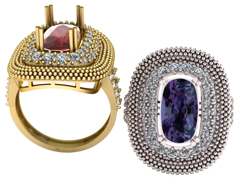 Luxury Gold and Silver Gemstone Statement Rings 3D Модель