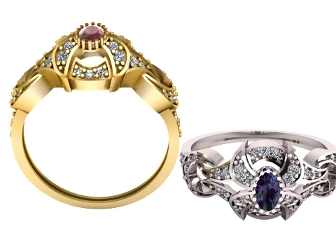 Luxury Gold and Silver Royal Gemstone Rings 3D Modell