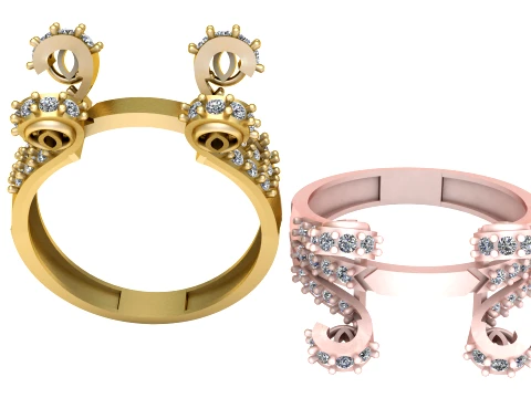 Elegant Gold and Rose Gold Diamond Rings Modelo 3D
