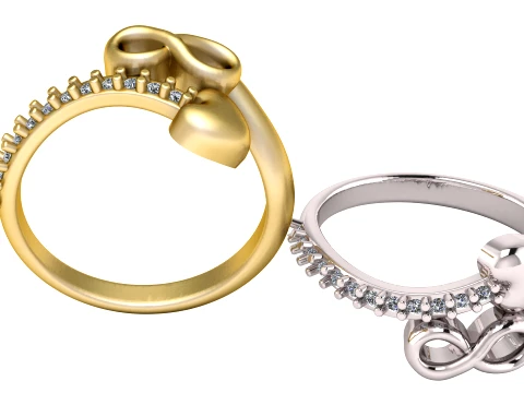 Elegant Gold and Silver Infinity Heart Rings 3D Model