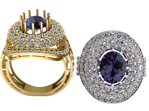 Luxury Gold and Silver Purple Gemstone Rings 3D Modell