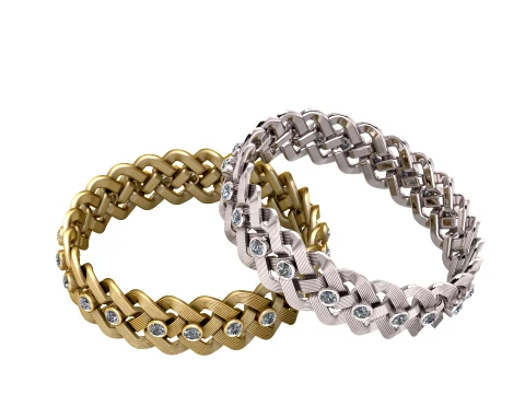 Luxury Gold and Silver Braided Diamond Rings Modello 3D
