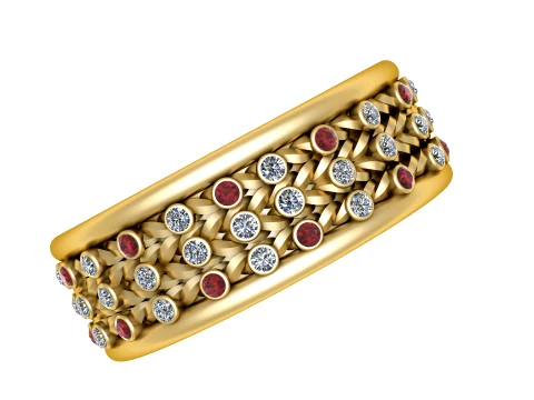 Luxury Gold Braided Ruby Diamond Ring 3D Model