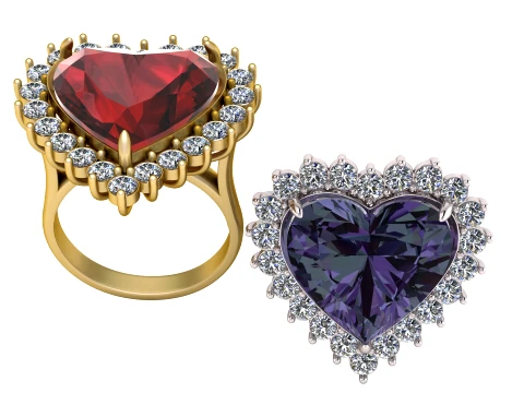 Luxury Heart Shaped Gemstone Halo Rings 3D Modell