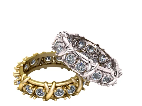 Luxury Diamond Crisscross Eternity Band Rings 3D Modell