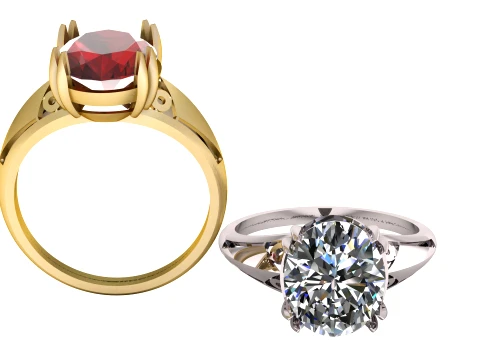 Elegant Ruby and Diamond Solitaire Rings 3D Modell