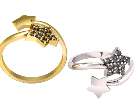 Elegant Star Design Diamond Rings 3D Модель