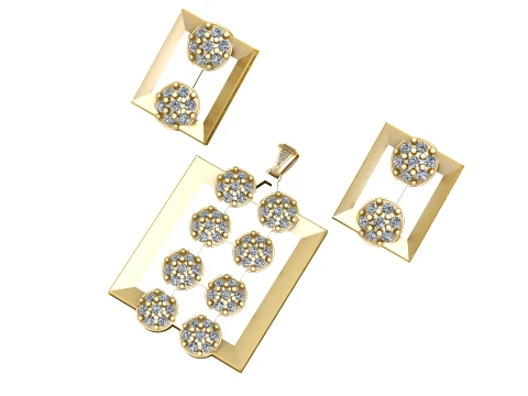 Elegant Gold Geometric Pendant and Earrings Set 3D Modell