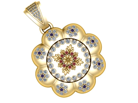 Elegant Gold Floral Gemstone Pendant Design 3D Model