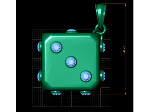 Grüner Würfelanhänger mit blauen Edelsteinen 3D Modell