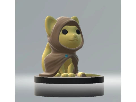 Simpatica statuetta di gatto guerriero fantasy con cappuccio Modello 3D