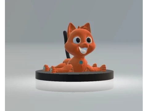 Cute Orange Cartoon Fox Figurine 3D Model