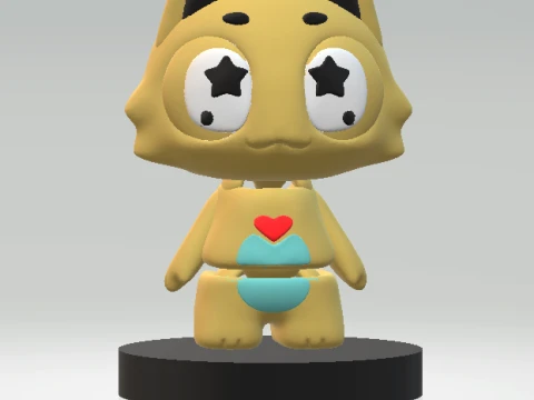 Cute Yellow Star Eyed Cat Figurine 3D Modell