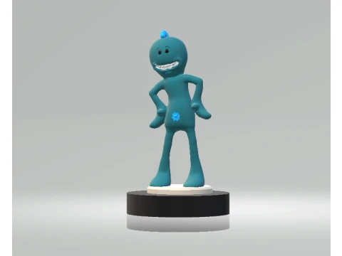 Happy Blue Cartoon Character Figurine 3D Model