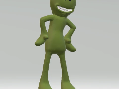 Happy Green Cartoon Character Figurine 3D Model