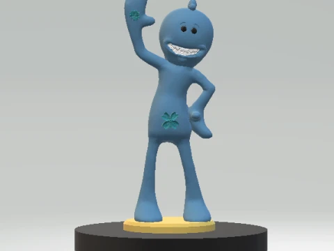 Happy Blue Waving Cartoon Character Figurine 3D Model
