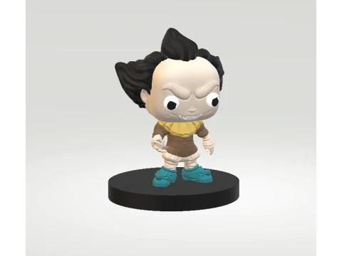 Angry Spiky Haired Cartoon Warrior Figurine 3D Model