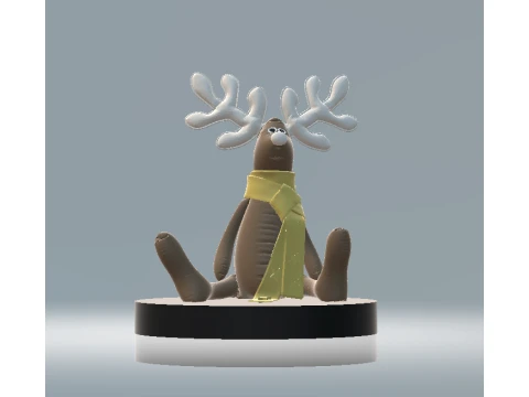 Simpatica statuetta di renna di Natale con sciarpa gialla Modello 3D