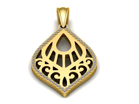Gold Teardrop Pendant with Diamond Accents 3D Модель
