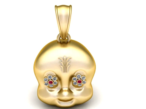 Cute Gold Baby Face Pendant 3D Model