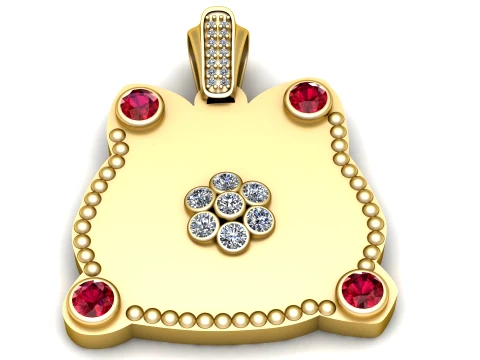Gold Pendant Design with Red Gemstones 3D Model