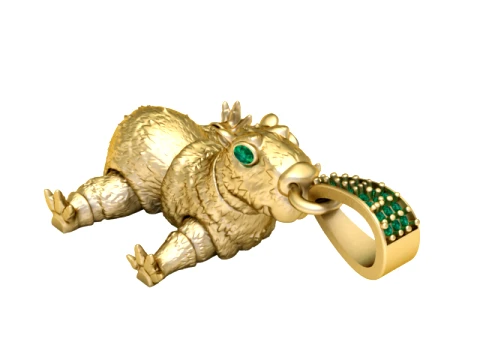 Gouden Draak met Smaragdgroene Schatring 3D Model