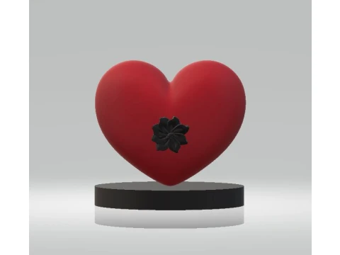 Lindo cora&ccedil;&atilde;o vermelho com flor preta modelo 3D para impress&atilde;o Modelo 3D