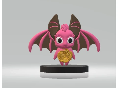 Kelelawar Merah Muda Lucu dengan Patung Cetak 3D Mawar Emas Model 3D