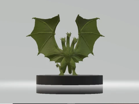 Patung Cetak 3D Naga Hijau Berkepala Tiga Epik Model 3D
