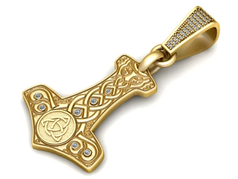 Golden Viking Thor Hammer Pendant 3D Printable Jewelry 3D 모델