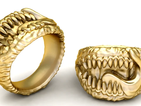 Golden Monster Teeth Fantasy 3D Printable Ring 3D 모델