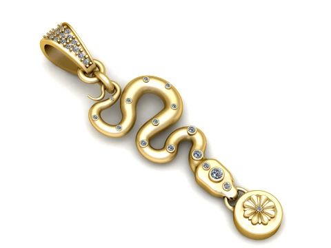 Luxury Golden Snake Diamond Flower Pendant 3D 모델