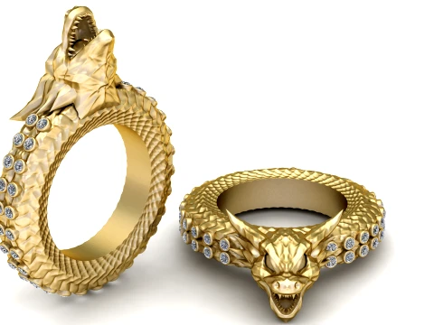 Golden Dragon Head Diamond Ring Design 3D Model