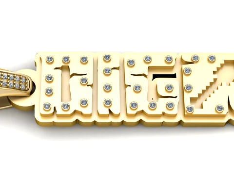 Luxury Diamond Studded Pixel Style Name Pendant 3D Model