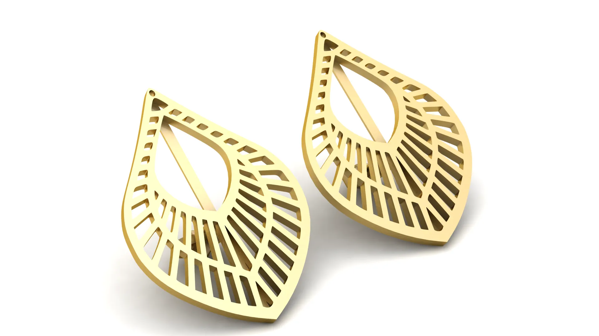 Elegant Golden Geometric Teardrop Earrings Design 3D Model .c4d .max .obj .3ds .fbx .stl .blend 