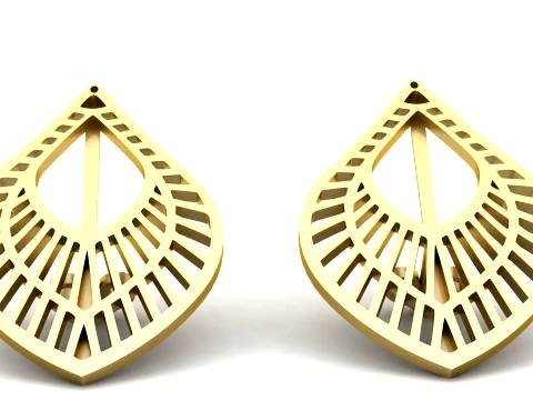 Elegant Golden Geometric Teardrop Earrings Design 3D Model