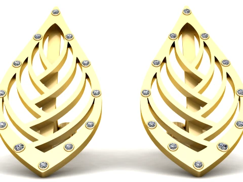 Luxury Golden Diamond Marquise Stud Earrings 3D Model