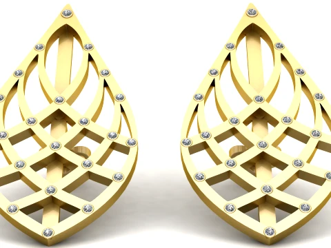 Elegant Golden Geometric Leaf Earrings Design Modelo 3D
