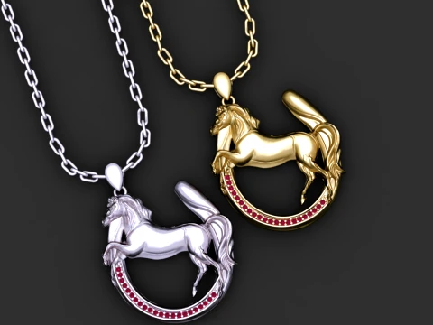 Elegant Horse Horseshoe Gemstone Pendant Necklace 3D 모델