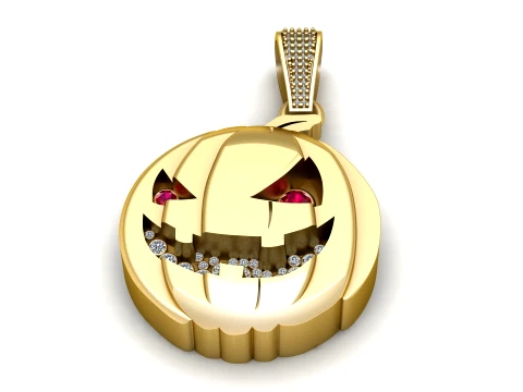 Luxury Gold Pumpkin Pendant with Ruby Eyes and Diamond Teeth 3Dモデル