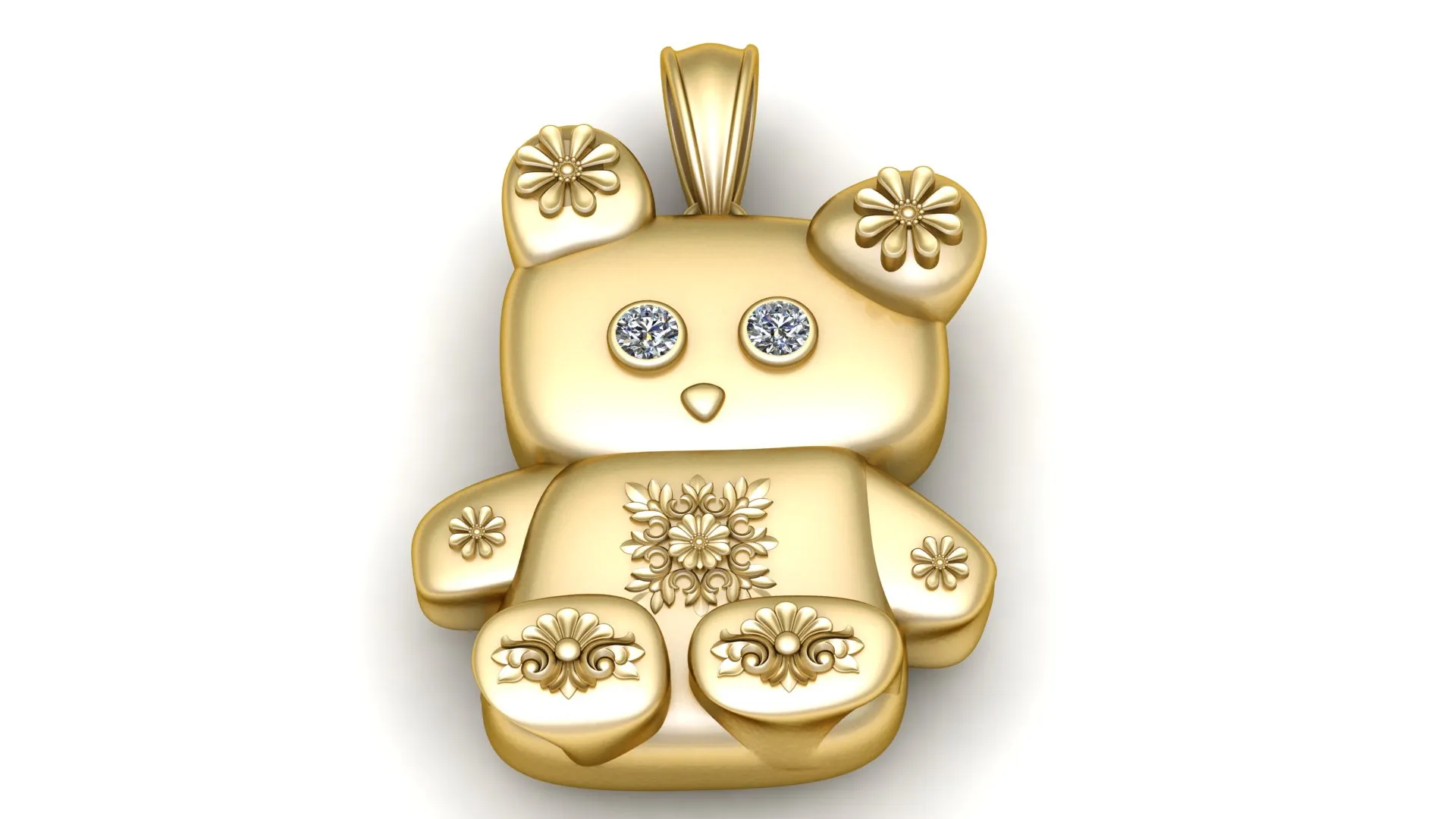 Luxury Gold Teddy Bear Pendant with Diamond Eyes 3D Model .c4d .max .obj .3ds .fbx .stl .blend 