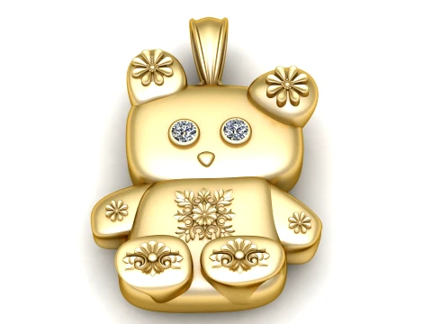 Luxury Gold Teddy Bear Pendant with Diamond Eyes 3D Model