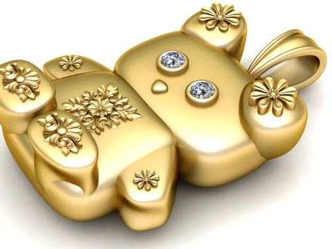 Luxury Gold Teddy Bear Pendant with Diamond Eyes 3D Model