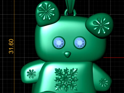 Luxury Gold Teddy Bear Pendant with Diamond Eyes 3D Model