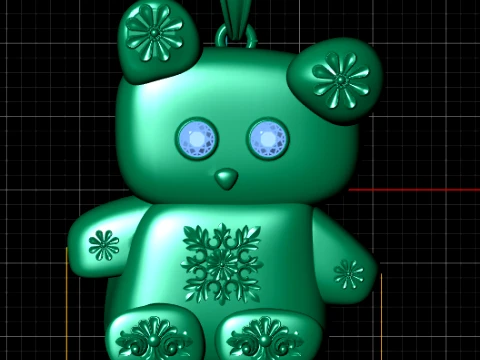 Luxury Gold Teddy Bear Pendant with Diamond Eyes 3D Model