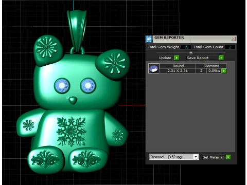Luxury Gold Teddy Bear Pendant with Diamond Eyes 3D Model